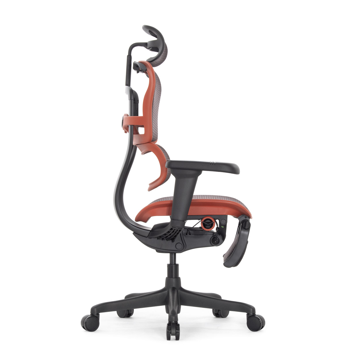 Геймерское кресло Falto Ergohuman 2 Ultra Game с подножкой (наклон вперёд, сетка, чёрный с красным)