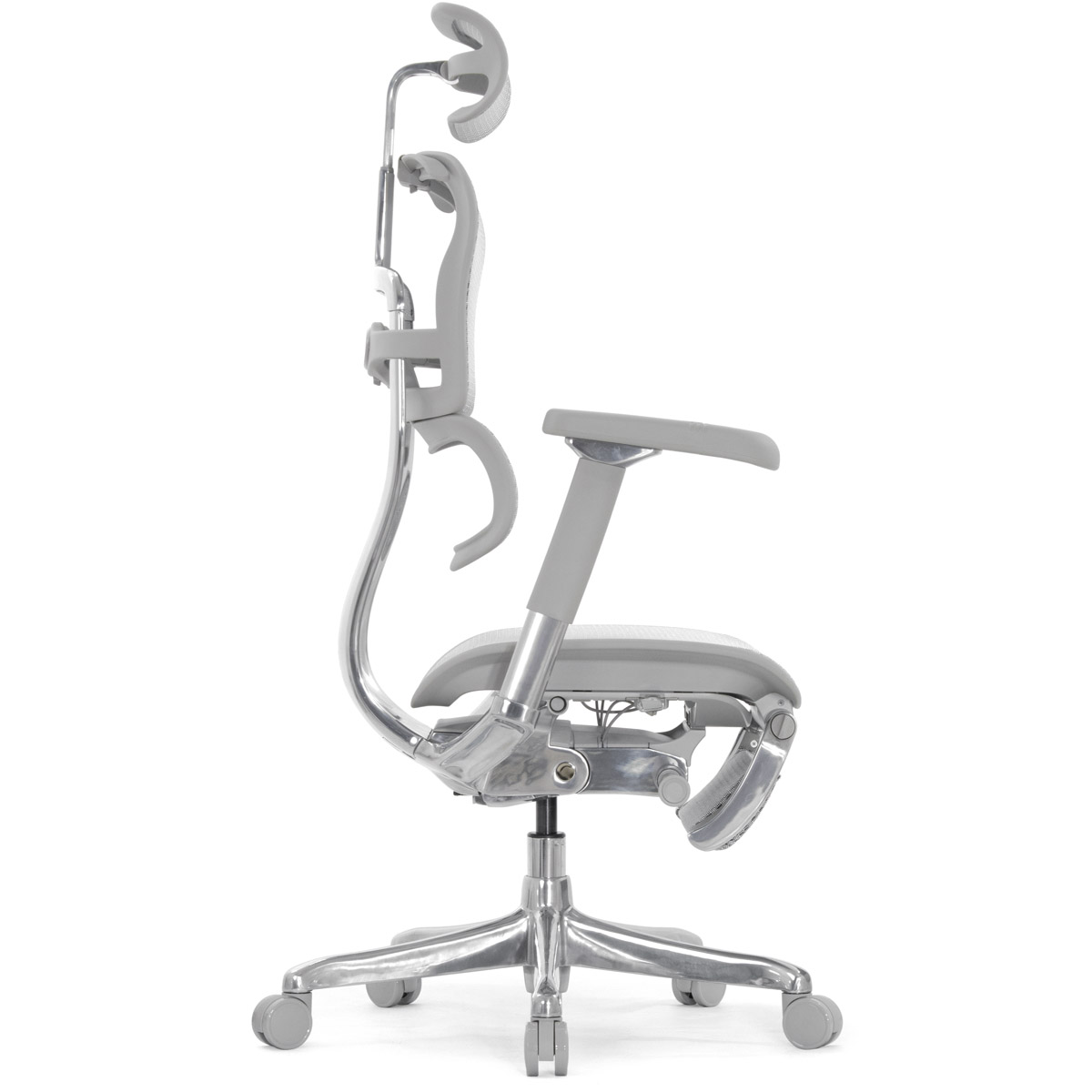 Эргономичное кресло Falto Ergohuman 2 Luxury с подножкой (SmartWork, алюминий, наклон вперёд, сетка, серый)