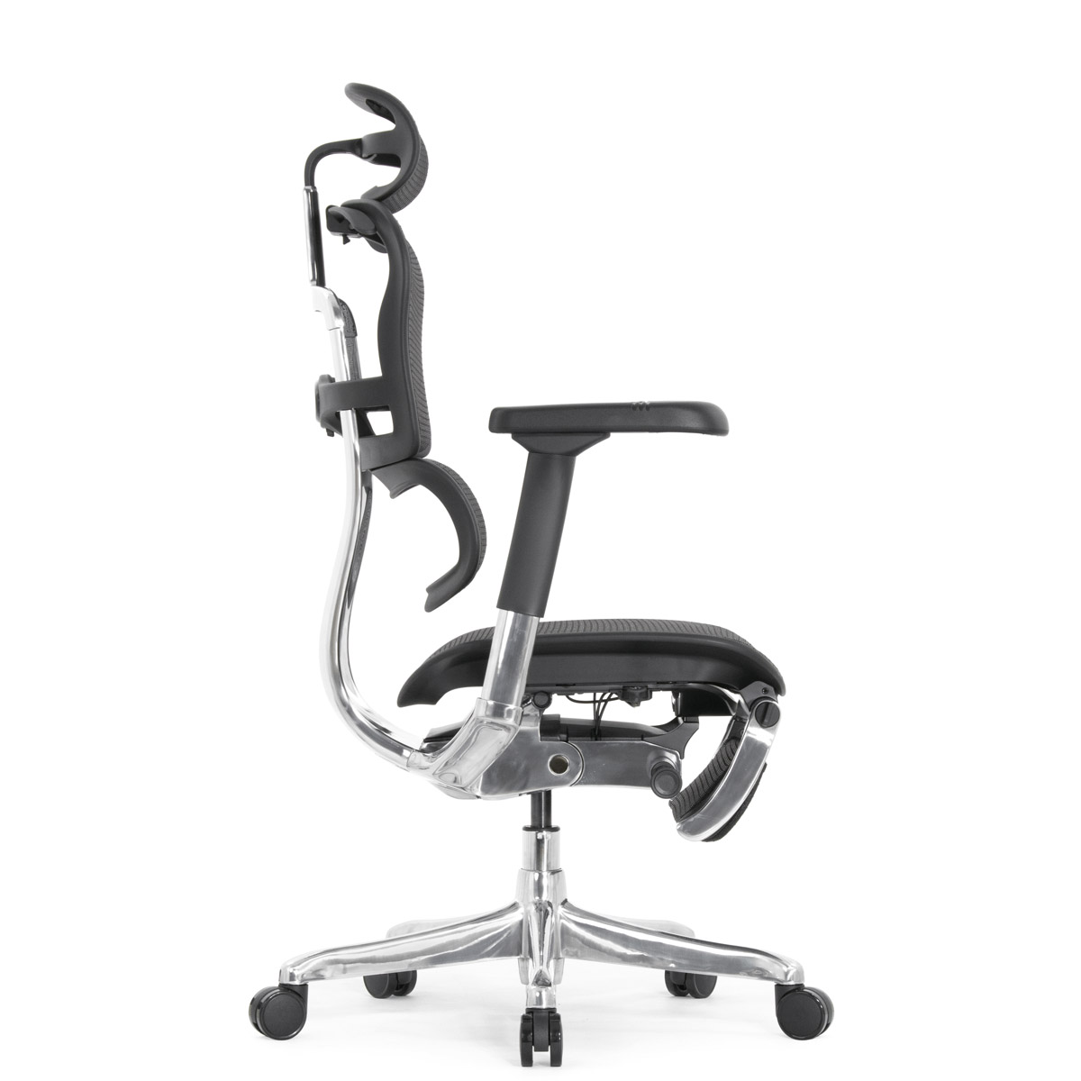 Эргономичное кресло Falto Ergohuman 2 Elite с подножкой (алюминий, наклон вперёд, сетка, чёрный)