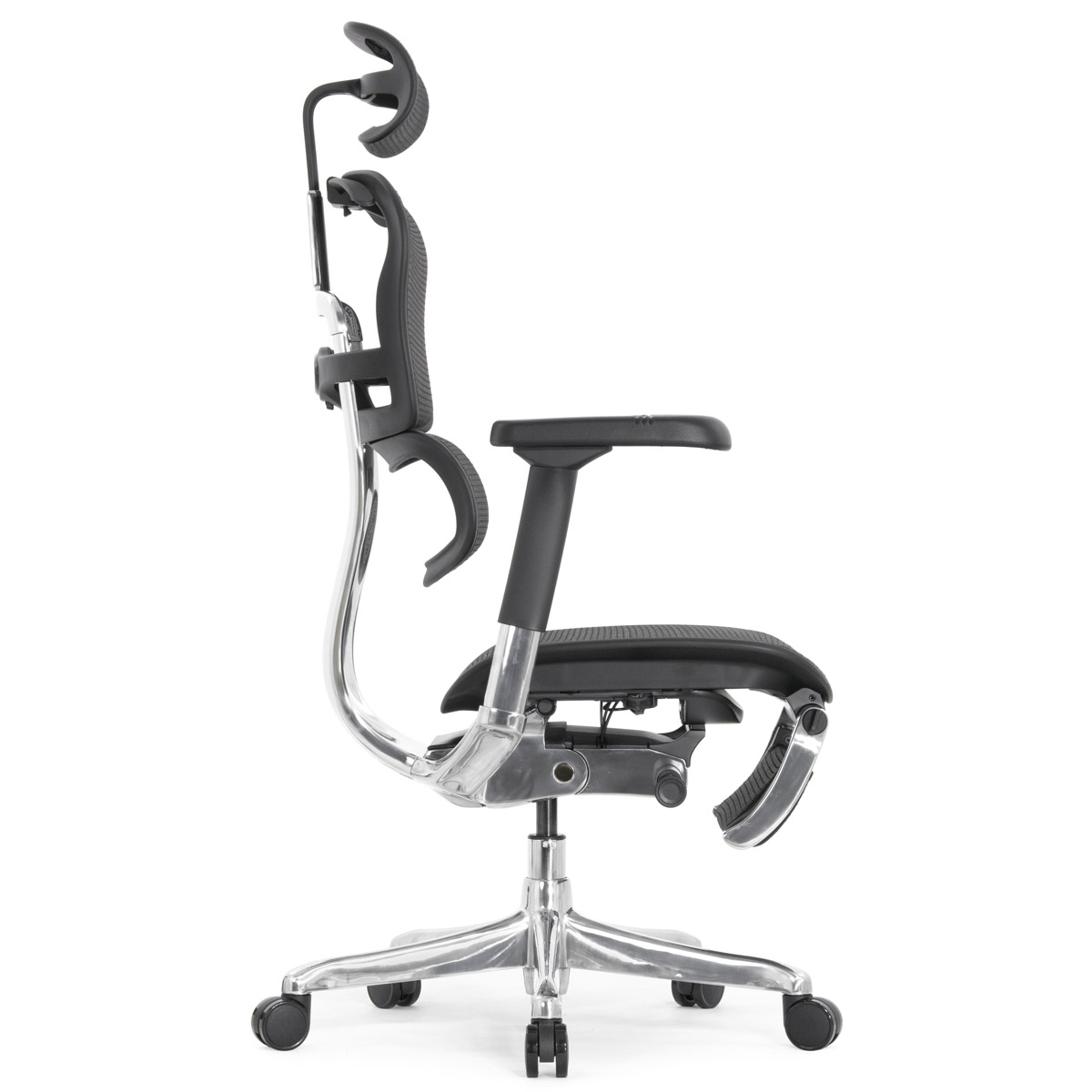 Эргономичное кресло Falto Ergohuman 2 Elite с подножкой (алюминий, наклон вперёд, сетка, чёрный)