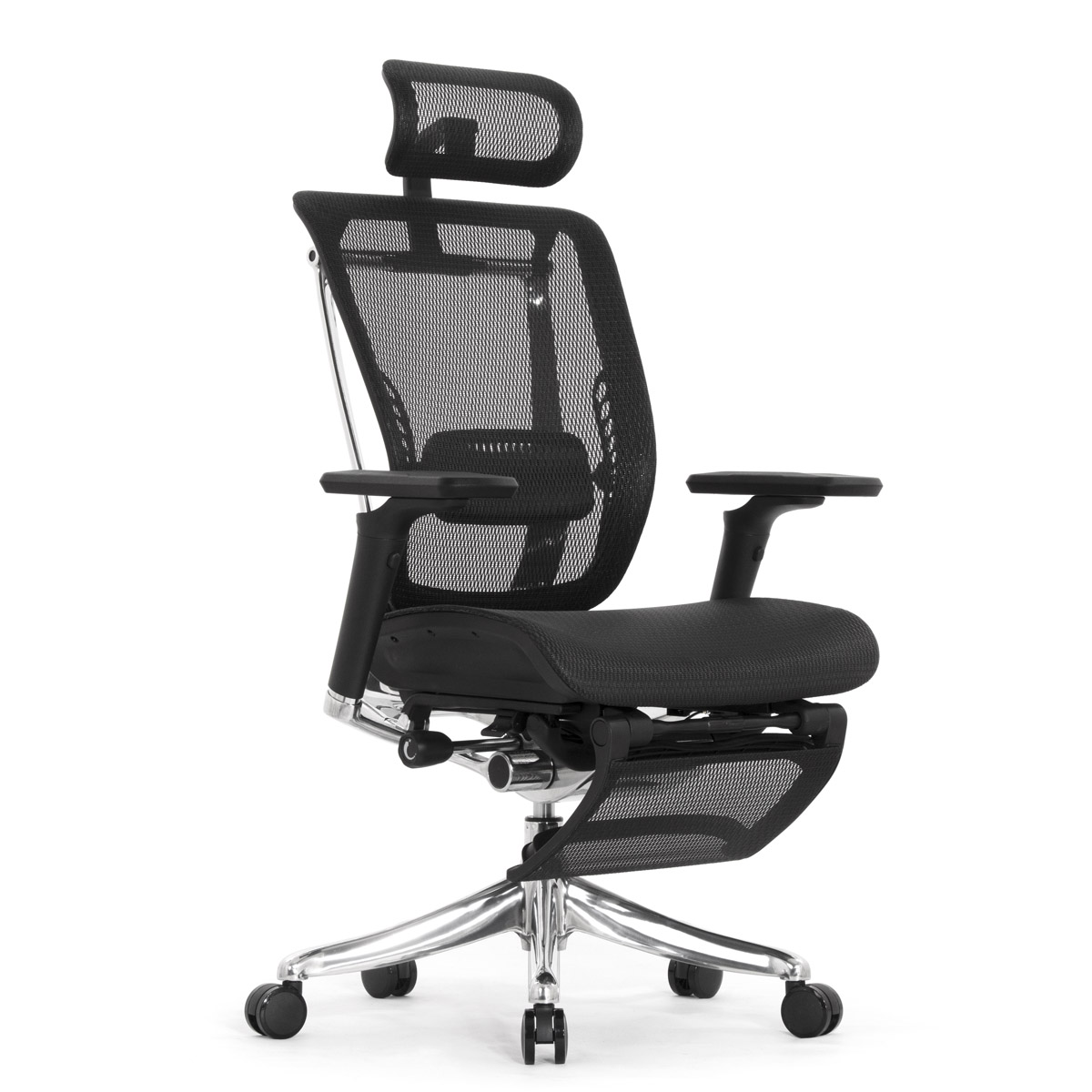 Эргономичное кресло Falto Spring 2 с подножкой (поясничный валик, подлокотники 6D (360), сетка, чёрный)