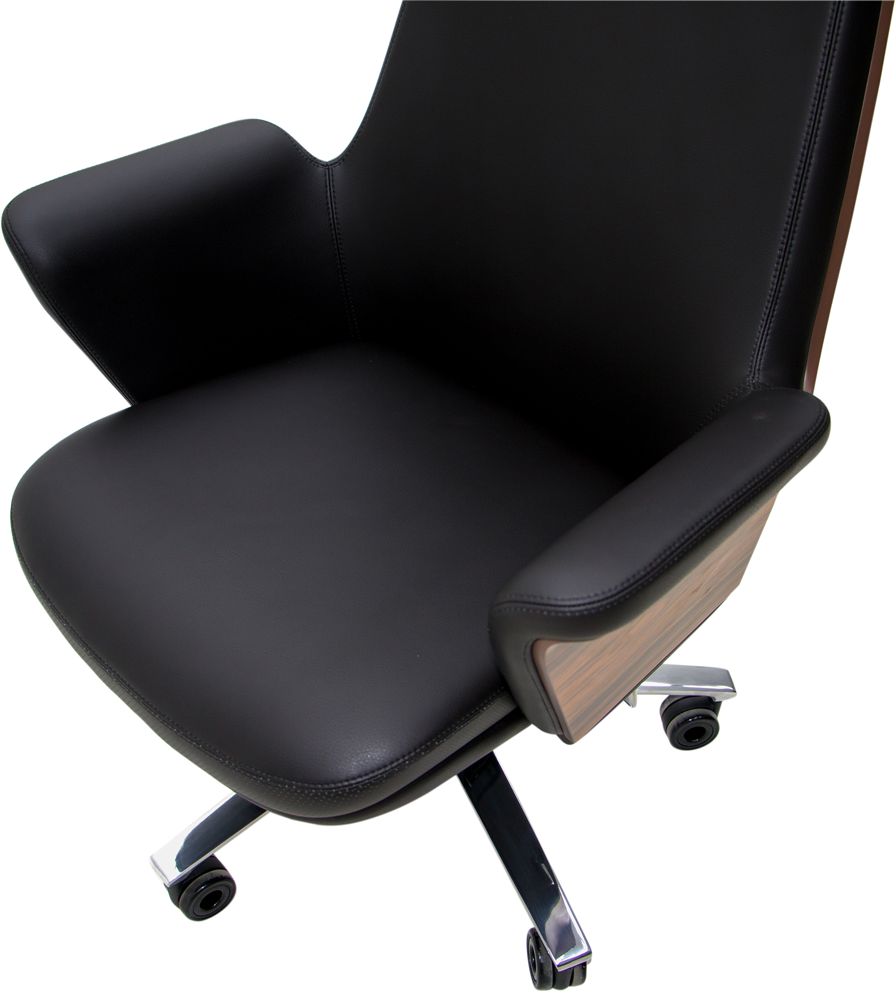 Эргономичное кресло руководителя чёрная кожа / палисандр