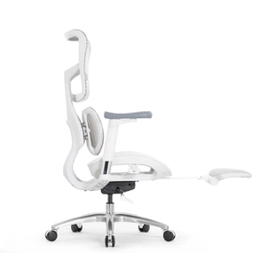 Эргономичное кресло Falto Scala Office с подножкой (разделённый поясничный упор, сетка, каркас белый, серый)